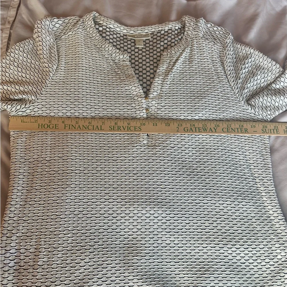 Dana Buchman Pullover Knit Top Black/ White Honeycomb Pattern 3/4 Sleeve Size L - Picture 7 of 8
